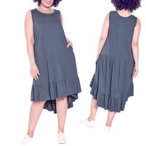 Zim & Zoe 18W-32W Cotton Evie Steel Hi Lo Ruffle Sleeveless Dress BB05.10